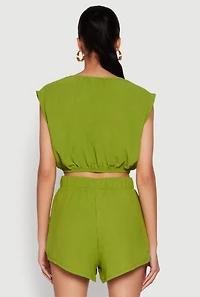 Womens Airy Dolman Sleeve Crop Top, Green, Size S