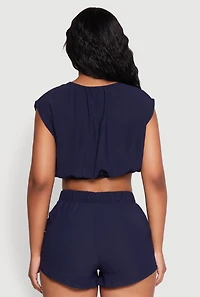 Womens Airy Dolman Sleeve Crop Top, Blue, Size S
