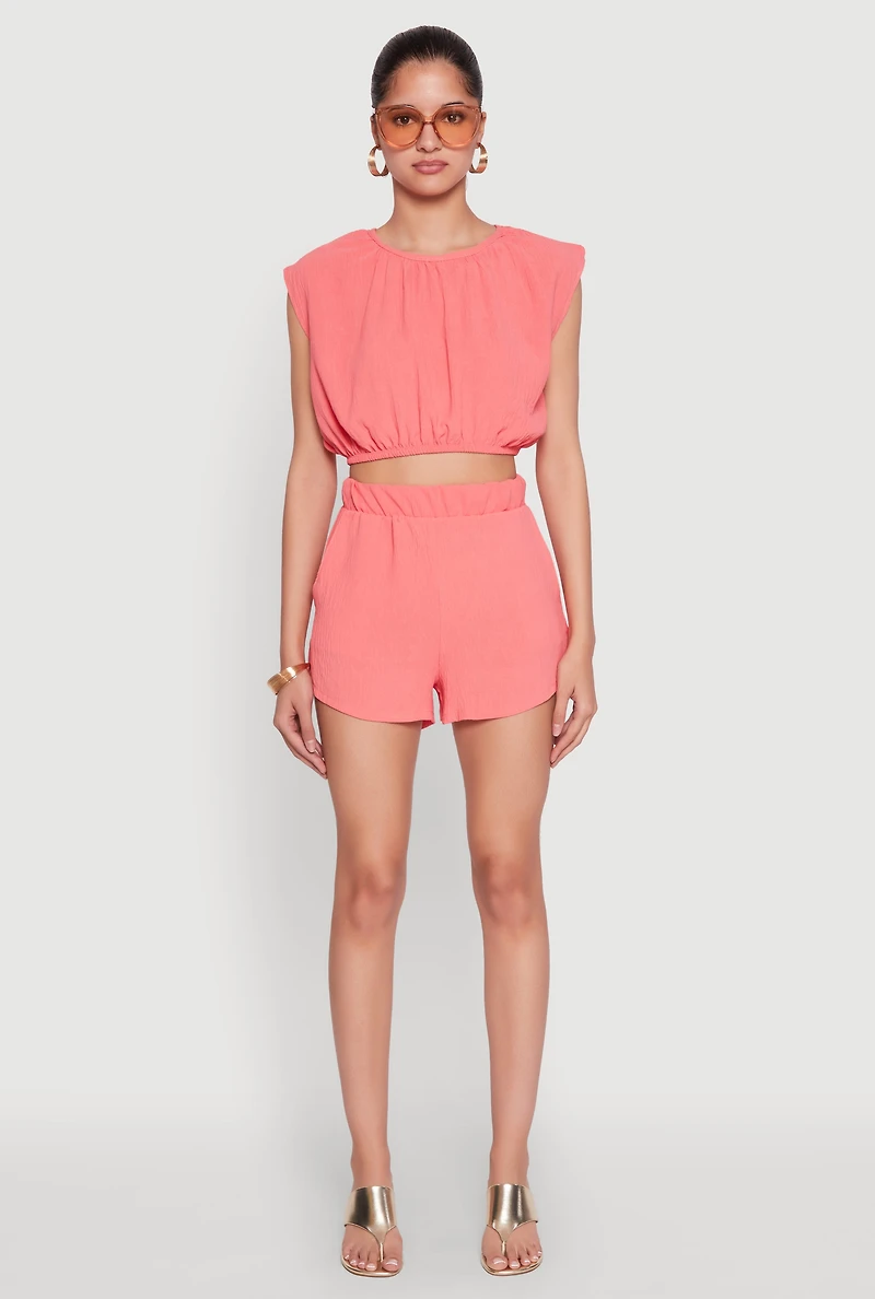 Womens Airy Dolman Sleeve Crop Top, Pink, Size S