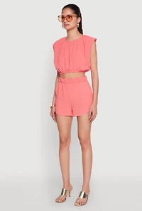 Womens Airy Dolman Sleeve Crop Top, Pink, Size S