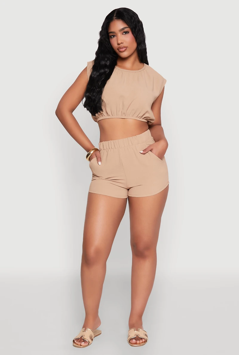 Womens Airy High Waisted Shorts, Khaki, Size L