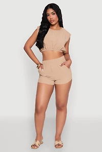 Womens Airy High Waisted Shorts, Khaki, Size L
