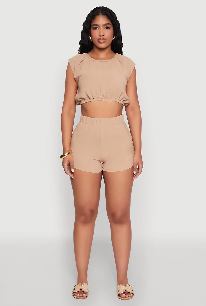 Womens Airy High Waisted Shorts, Khaki, Size XL