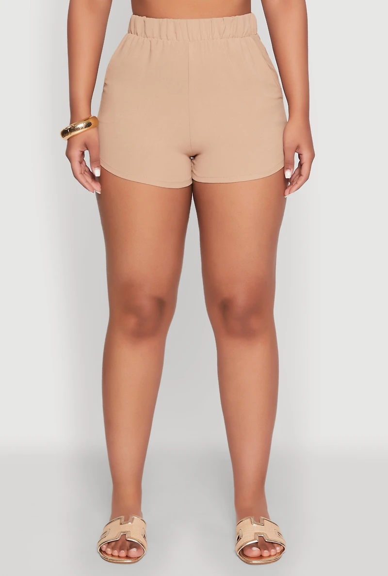 Womens Airy High Waisted Shorts, Khaki, Size XL