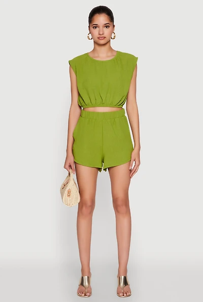 Womens Airy High Waisted Shorts, Green, Size S