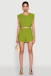 Womens Airy High Waisted Shorts, Green, Size S