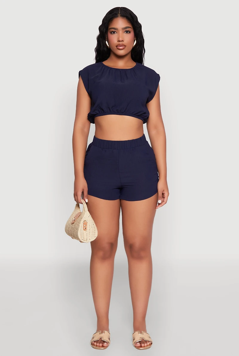 Womens Airy High Waisted Shorts, Blue, Size M