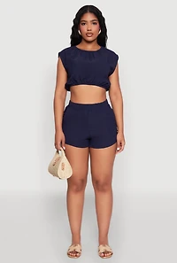 Womens Airy High Waisted Shorts, Blue, Size M