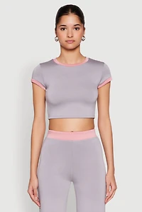Womens Short Sleeve Ringer Crop Top,