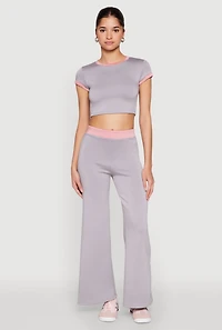 Womens Short Sleeve Ringer Crop Top,