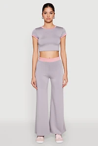 Womens Short Sleeve Ringer Crop Top,