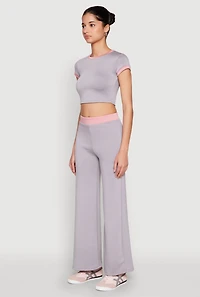Womens Short Sleeve Ringer Crop Top,