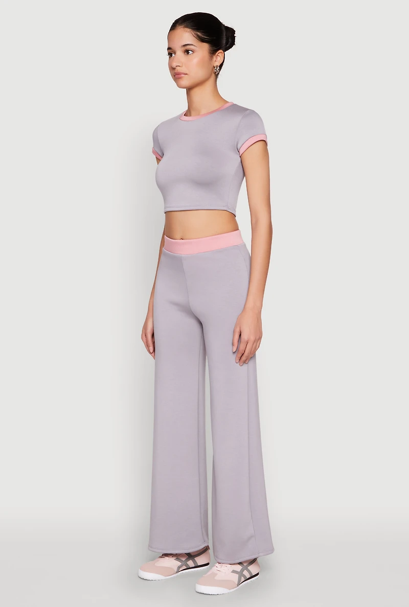 Womens Short Sleeve Ringer Crop Top,