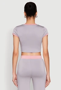 Womens Short Sleeve Ringer Crop Top,