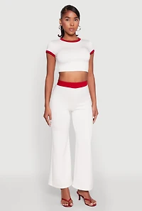 Womens Short Sleeve Ringer Crop Top, White,