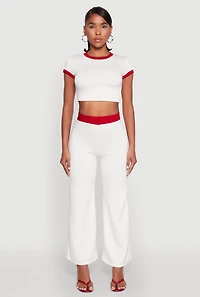 Womens Short Sleeve Ringer Crop Top, White,