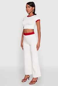 Womens Short Sleeve Ringer Crop Top, White,