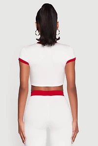 Womens Short Sleeve Ringer Crop Top, White, Size S
