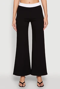 Womens Contrast Waistband Wide Leg Pants,