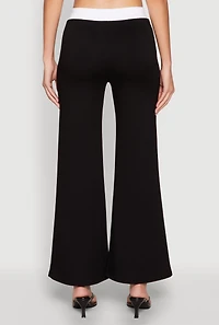 Womens Contrast Waistband Wide Leg Pants,