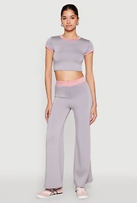 Contrast Waistband Wide Leg Pants