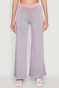 Womens Contrast Waistband Wide Leg Pants, L