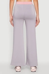 Womens Contrast Waistband Wide Leg Pants, Grey,