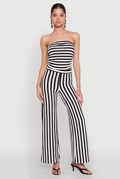 Womens Striped Wide Leg Pants,