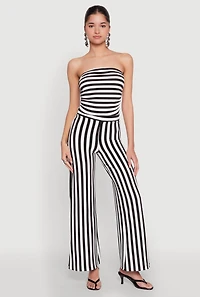 Womens Striped Wide Leg Pants, Black, Size L