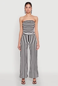 Womens Striped Wide Leg Pants, Black, Size L