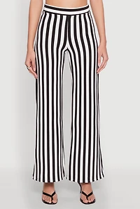 Womens Striped Wide Leg Pants, Black, Size L