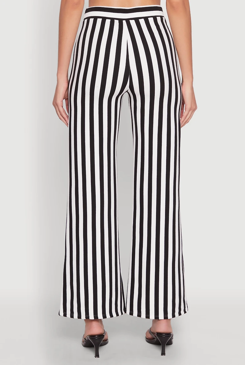 Womens Striped Wide Leg Pants, Black, Size L