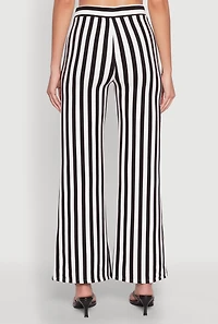 Womens Striped Wide Leg Pants, Black, Size L