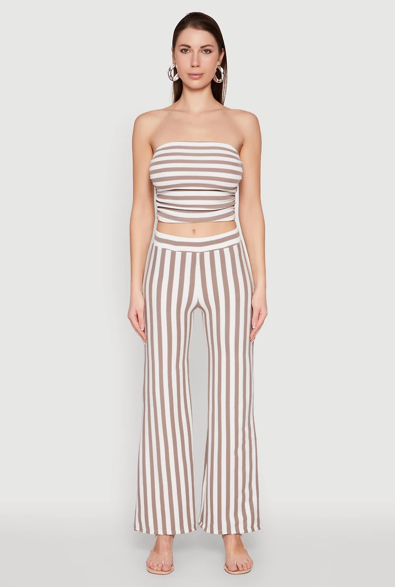 Womens Striped Wide Leg Pants, S