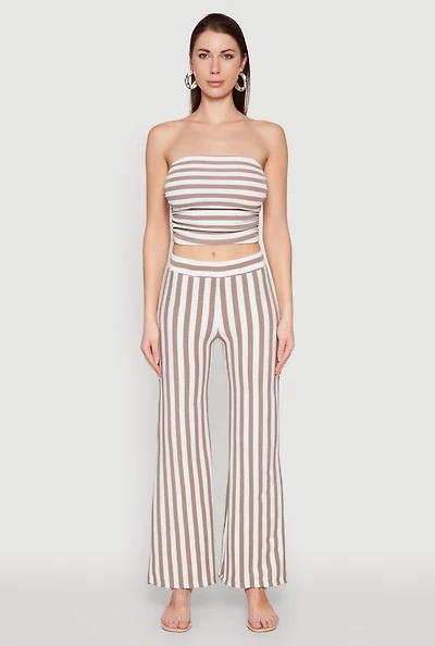 Womens Striped Wide Leg Pants, S
