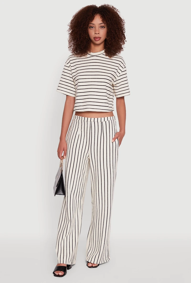 Womens Trendy Classic Fit Striped Textured Knit Crop Top, Multi, Size M