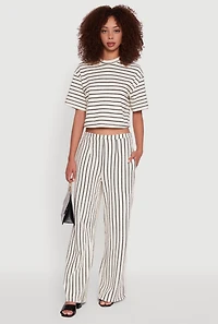 Womens Trendy Classic Fit Striped Textured Knit Crop Top, Multi, Size M