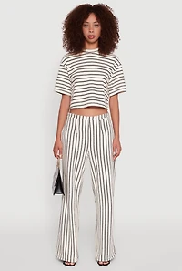 Womens Trendy Classic Fit Striped Textured Knit Crop Top, Multi, Size M