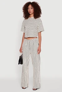 Womens Trendy Classic Fit Striped Textured Knit Crop Top, Multi, Size M