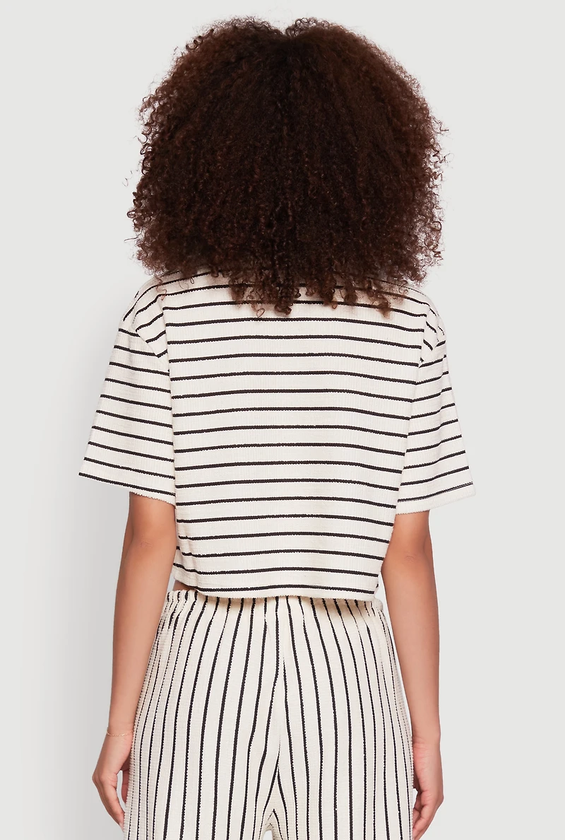 Womens Trendy Classic Fit Striped Textured Knit Crop Top, Multi, Size M