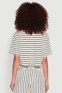 Womens Trendy Classic Fit Striped Textured Knit Crop Top, Multi, Size M