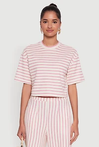 Trendy Classic Fit Striped Textured Knit Crop Top