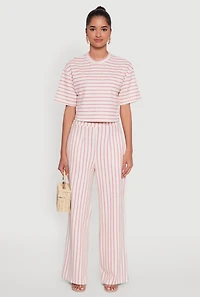 Womens Trendy Classic Fit Striped Textured Knit Crop Top, Pink, Size S