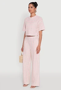 Womens Trendy Classic Fit Striped Textured Knit Crop Top, Pink, Size S