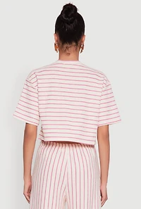 Womens Trendy Classic Fit Striped Textured Knit Crop Top, Pink, Size S