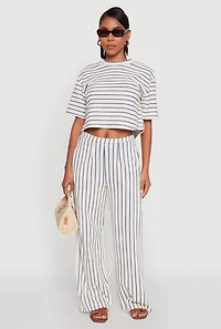 Womens Trendy Classic Fit Striped Textured Knit Crop Top, Multi, Size L