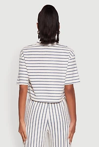 Womens Trendy Classic Fit Striped Textured Knit Crop Top, Multi, Size L