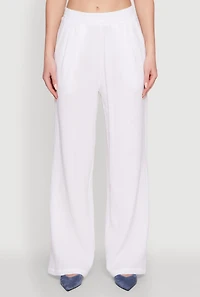 Womens Stylish Gauze Knit Elastic Waist Pleated Palazzo Pants, White, Size S