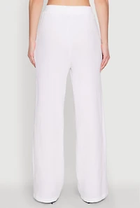Womens Stylish Gauze Knit Elastic Waist Pleated Palazzo Pants, White, Size S
