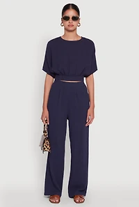 Womens Stylish Gauze Knit Elastic Waist Pleated Palazzo Pants, M